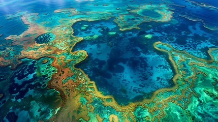 Taking a scenic flight over the Great Barrier Reef, Australia, reveals a stunning aerial view of the world’s largest coral reef system, teeming with marine life. The vibrant colors and intricate 