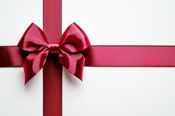 Red Christmas ribbon and bow on white background, perfect for holiday design.