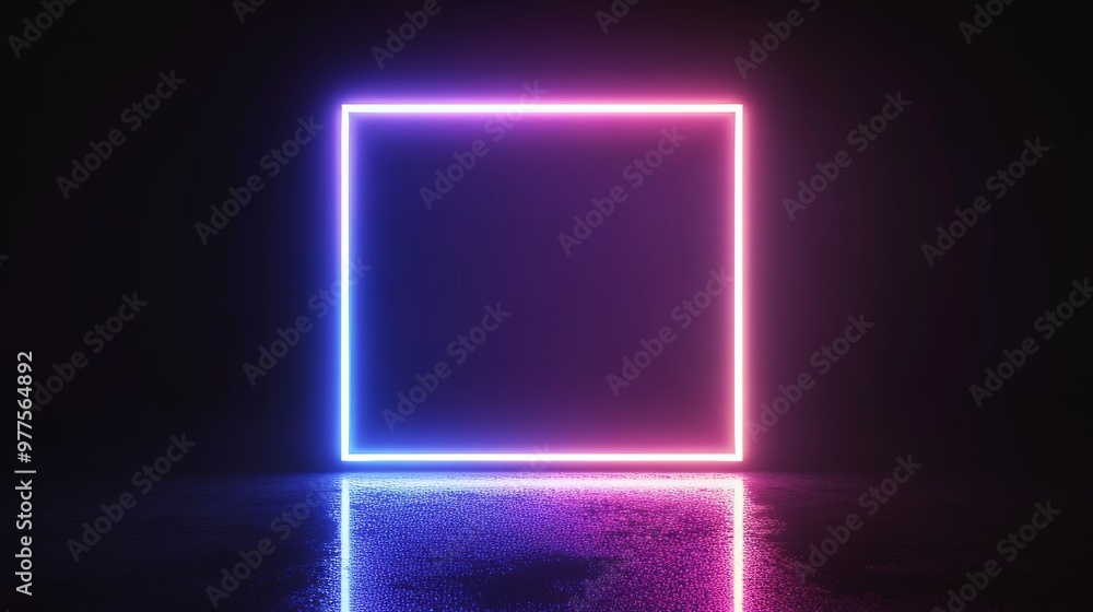 Aufkleber neon lights in a rectangle shape on an abstract background