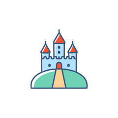 Medieval castle perched on a hill vector art illustration icon design. Icon concept design
