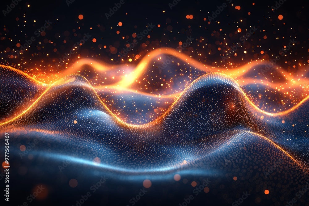 Poster big data with a wave of particles in the background. abstract background with a dynamic wave.
