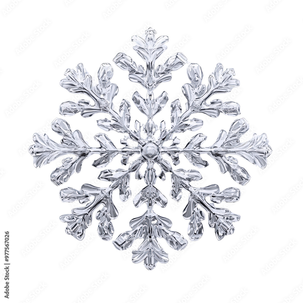Poster intricate snowflake design showcasing delicate crystalline patterns and symmetrical branches, evokin