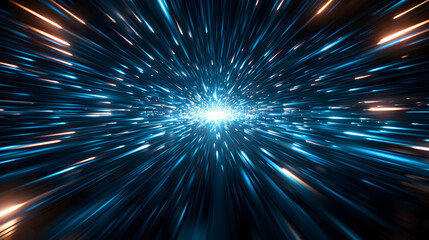 Abstract star burst background with blue laser beams and glowing lights