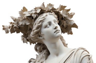 PNG  Woman Greek sculpture wearing leaves crown portrait statue woman.