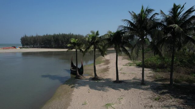 Aerial view of Bangladeshi moon fishing boats, Chittagong, Ukhia, Bangladesh