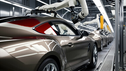 Fototapeta premium robot arm working on a modern car in a factory