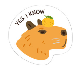 Capybara's head with lettering funny sticker vector illustration isolated on white.