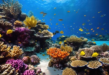 vibrant aquatic ecosystem showcasing diverse marine life colorful coral vivid fish lush underwater flora, reefs, species, biodiversity, habitat, ocean, wildlife