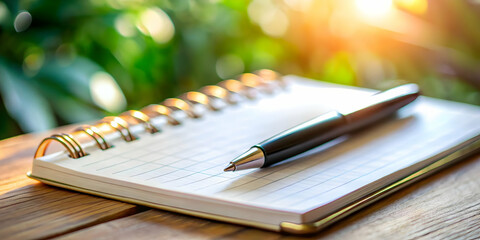 Fototapeta premium Business Goals for 2025: A Soft Focus on Visionary Planning with Notepad & Pen for New Year Aspirations