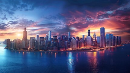Fototapeta premium Chicago Skyline Sunset