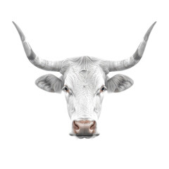 Naklejka premium A white cow with horns is staring at the camera