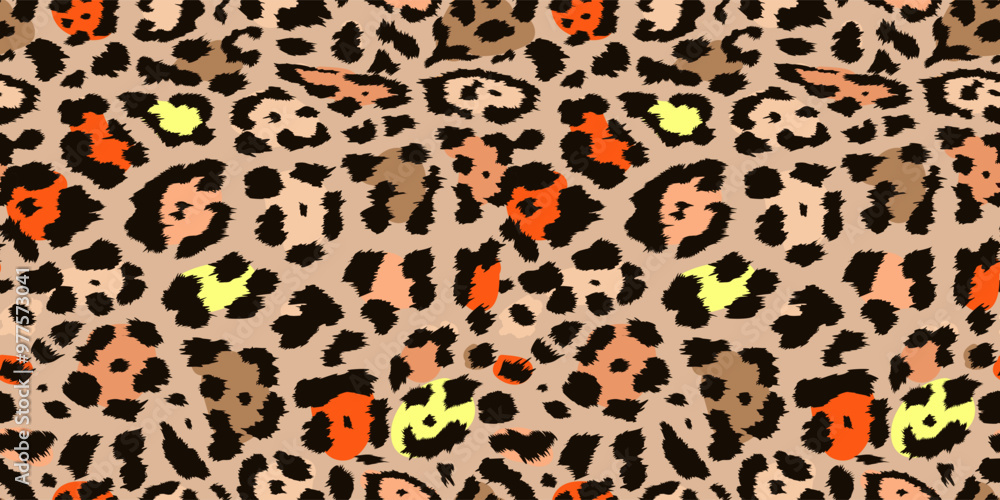 Poster leopard seamless pattern design. vector realistic leopard texture. hand drawing seamless pattern. ba