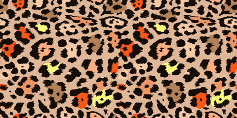 Leopard seamless pattern design. Vector realistic leopard texture.  Hand drawing seamless pattern. Background for poster or t-shirt, textile graphic design, banner, wallpaper, wrapping paper.