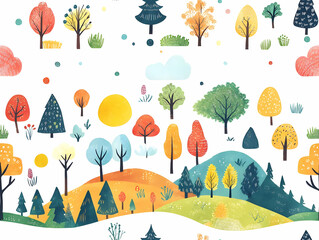 Whimsical 2025 Calendar: Seamless Flat Vector Background Illustrating Creative Landscapes for Each Month in Playful Business Design