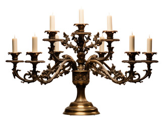 Fototapeta premium PNG A nine-branched candelabrum lit chandelier candle lamp.