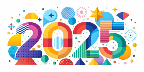 Obraz premium Vibrant Flat Abstract Celebration Colors Concept: Stunning New Year 2025 Vector Illustration Capturing Festive Energy & Excitement