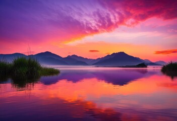Fototapeta premium tranquil sunrise reflecting serene water surface vibrant colors gentle ripples, aesthetic, ambiance, allure, beauty, breathtaking, bright, calmness