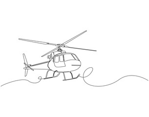 Continuous one line drawing of helicopter. One line drawing illustration helicopter air transportation. International helicopter day concept line art. Editable outline