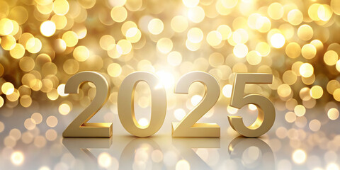 3D Bokeh Reflections 2025: Dreamy Soft Glowing Lights Background for New Year Greetings with Icon Overlay