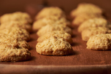 Homemade cookies containing a mixture of oats and coconut, healthy and energetic