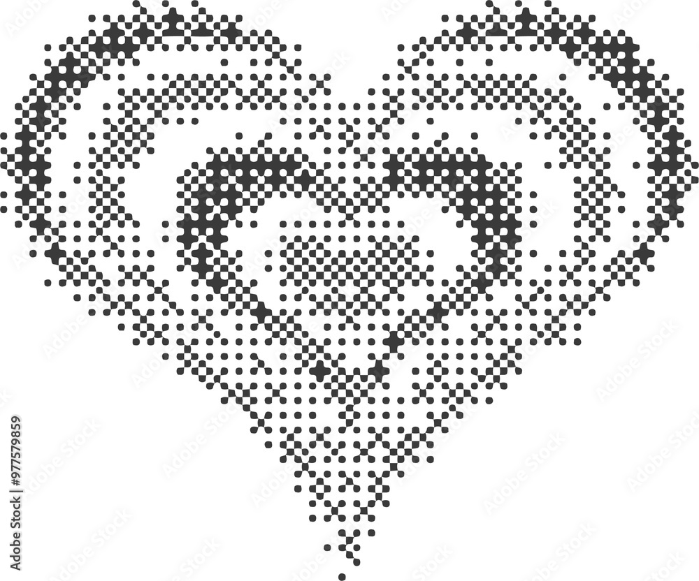 Poster pixel pattern heart. bitmap dotted texture symbols of love. retro design element with color gradatio