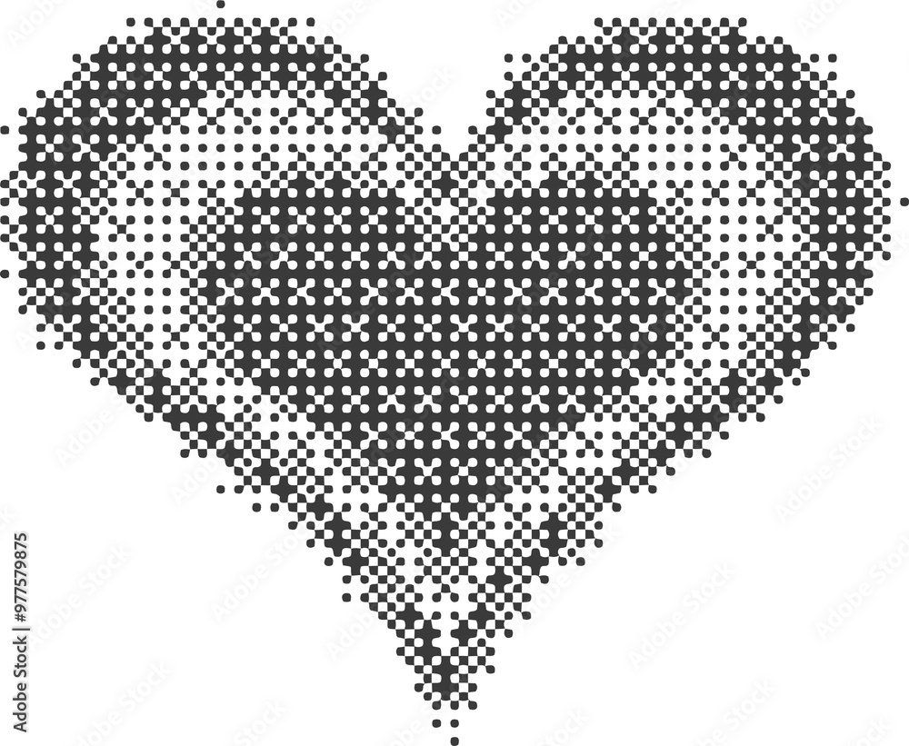 Poster pixel pattern heart. bitmap dotted texture symbols of love. retro design element with color gradatio