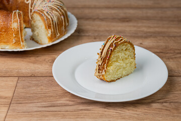 sweet Muscocho cake in plate on table