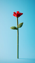 Tall red brick flower against a soft blue background