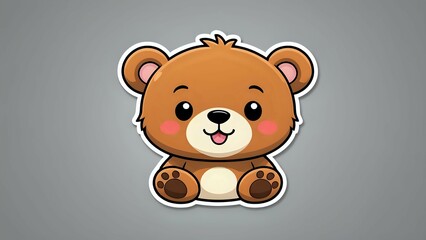 Naklejka premium Adorable cartoon brown teddy bear with a big smile and big eyes sitting with its paws crossed.