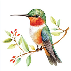 Hummingbird watercolor clipart illustration isolated
