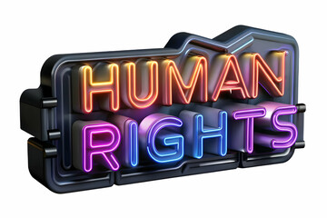 Flat Glossy Black Background with Glowing Neon 'Human Rights' Text for Impactful Ads - Modern Futuristic Design with Ample Copy Space