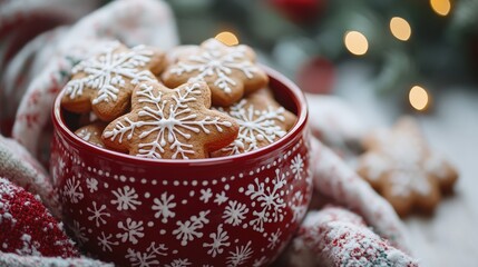 Fototapeta premium Holiday gingerbread cookies in a festive red and white jar