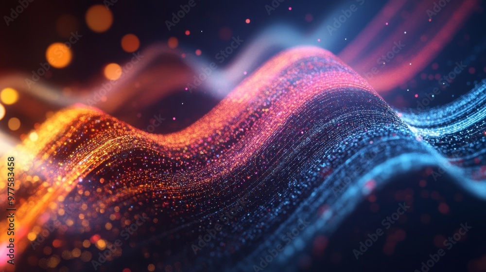 Aufkleber a vibrant 3d abstract multicolor design with twisting lines and light particles, creating a sense of