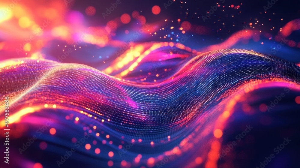 Aufkleber a vibrant 3d abstract multicolor design with twisting lines and light particles, creating a sense of