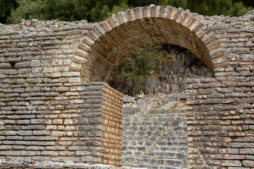 Ancient Roman city ruins in town of Butrint, Albania. This Archeological site is World Heritage Site by UNESCO. Traveling in Albania, Europe.