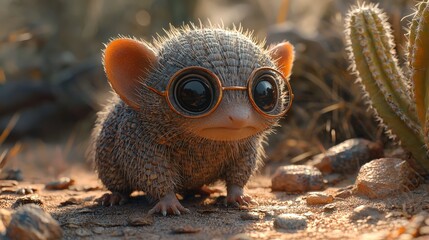 Fototapeta premium Baby armadillo with small round glasses