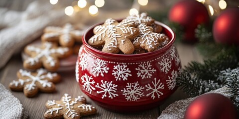 Holiday gingerbread cookies in a festive red and white jar
