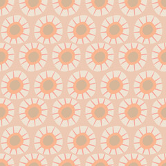 Cute pink flower heads vector seamless pattern background. Dense floral backdrop with irregular modern flower heads. Botanical simple repeat in brick layout for baby, kids, garden. Boho all over print