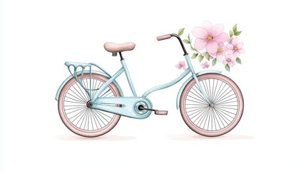 Enchanting Vintage Bicycle Adorned With Blooming Flowers in Dreamy Watercolor Painting