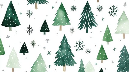 Obraz premium Christmas minimalistic pattern with painted fir trees. winter pattern. Simple Christmas trees with thin clean lines on a white background.