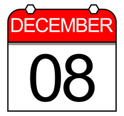 December 8, Wall calendar. Isolated illustration. Día de la velitas, Colombian celebration.