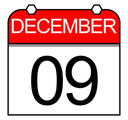 December 9th. Simple illustration of a classic daily calendar on white background.