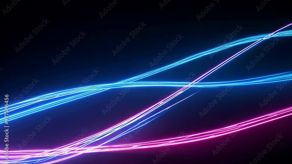 Poster a vibrant abstract visualization with glowing blue and pink lines against a deep black background. f