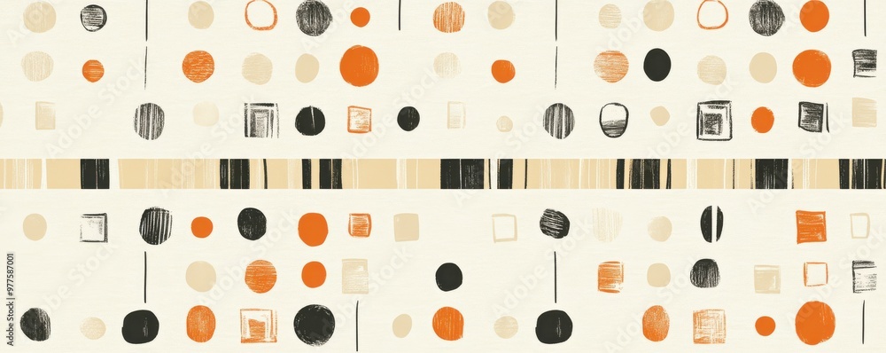 Poster minimalist wallpaper featuring a repeating pattern with soft pastel colors and intricate abstract de