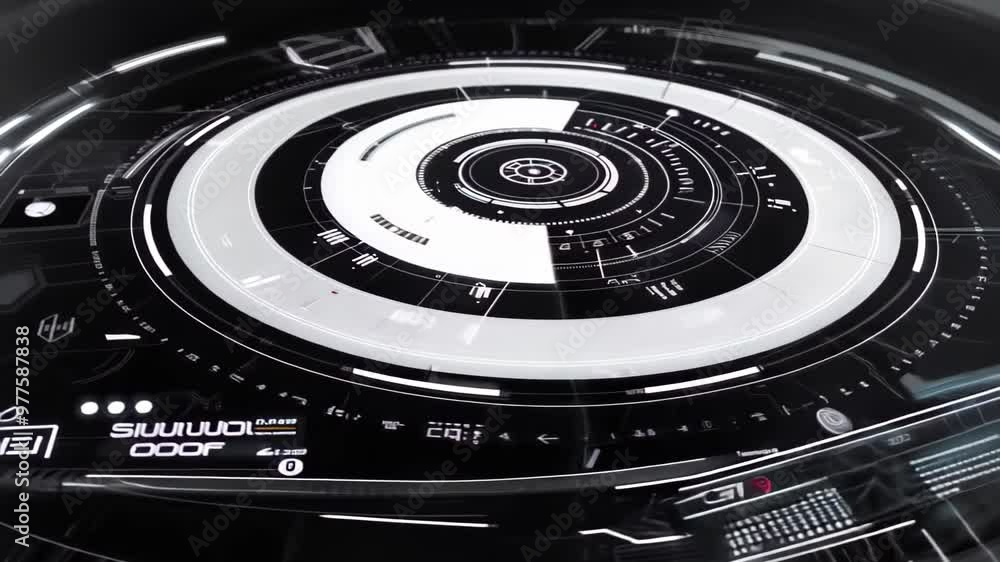 Poster futuristic digital interface with intricate circular designs and glowing indicators. perfect for tec