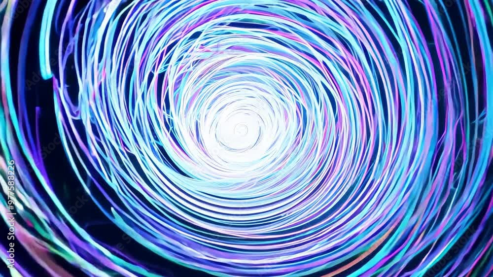 Poster immerse yourself in a vibrant abstract image of a swirling tunnel filled with luminous spirals of bl