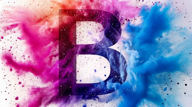 Creative explosion of color featuring the letter B in vibrant hues against a white background