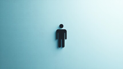 A modern menas restroom icon in black, centered on a pastel light blue background with subtle shadows. Focus on the symbol. No people.