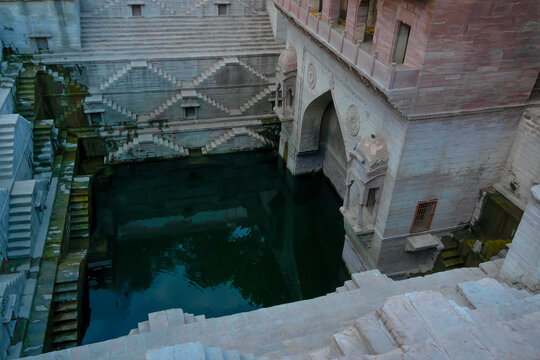 Toorji's Step Well, Toorji ki Jhalara, Toorj ki jhalra, was built in 1740s.Hand carved step well bulit to provide water to the local people in the desert. Ancient architecture Jodhpur,Rajasthan,India.
