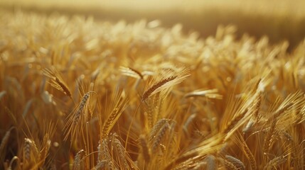 Field of golden wheat swaying gently in the wind